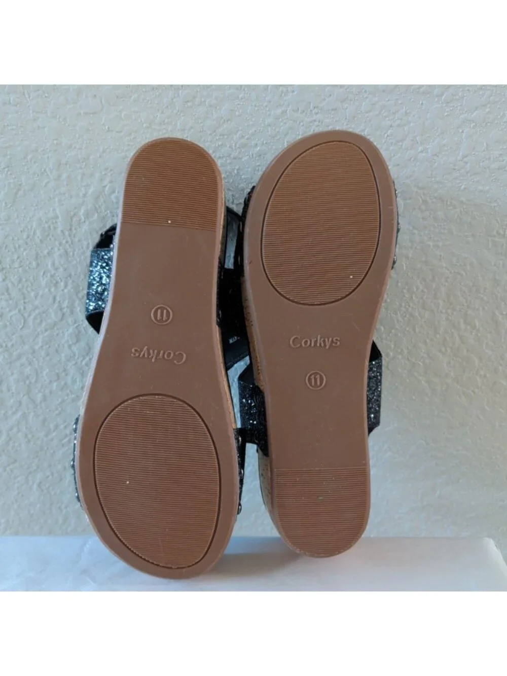 Boutique by Corkys Refreshing Sandals Womens 11 Black Glitter Cork Wedge Studded